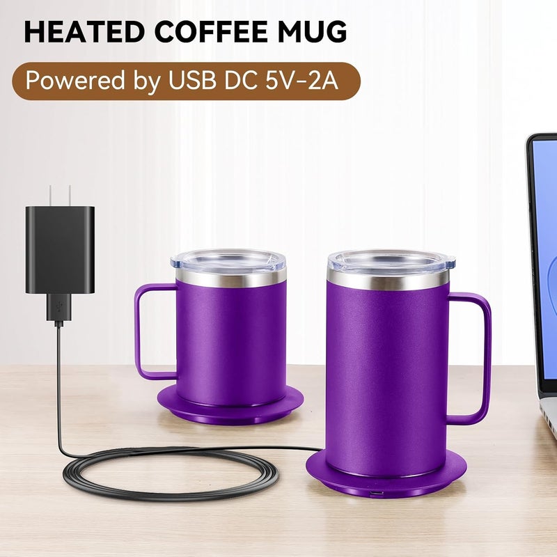 DEQIANG Self Heating Coffee Mug, Heated Coffee Mug with Smart Mug Warmer & Ergonomic Handle, Auto Heat to 131°F, USB-Powered Desk Warmer for Office Home Use, Ideal Coffee Lovers Gift (Purple-17oz) - Image 2